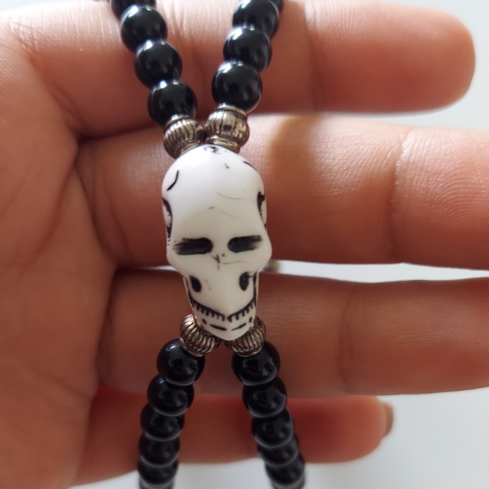 Double Skull Skelton black onyx Bracelet